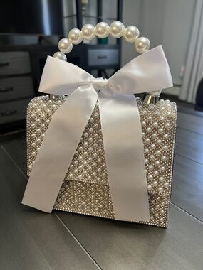 Aldo Pearl Beaded Mini Top-Handle Bag - Cream (comes with two white ribbons)